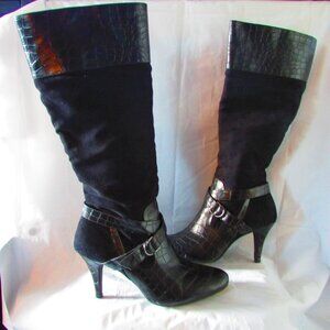 Naturalizer Lidia Suede Alligator Knee High Heel Boots